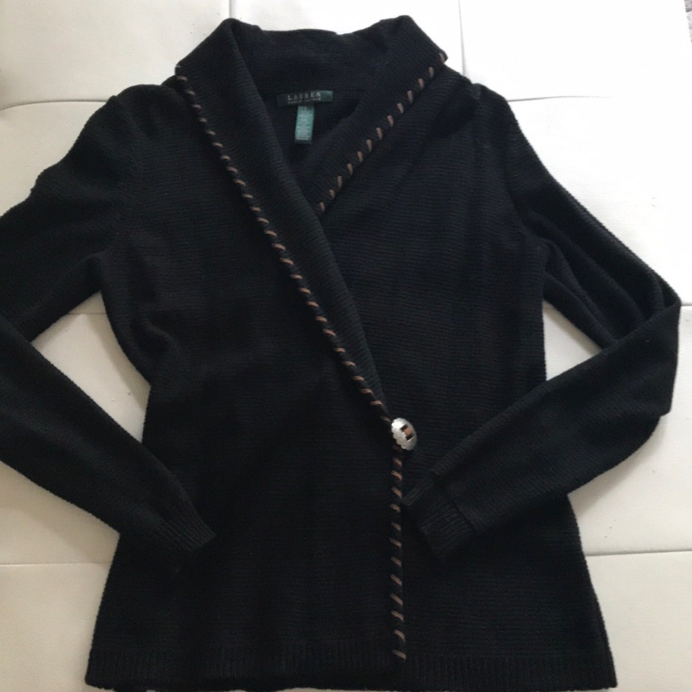 Ralph Lauren wrap cardigan faux suede trim sweater